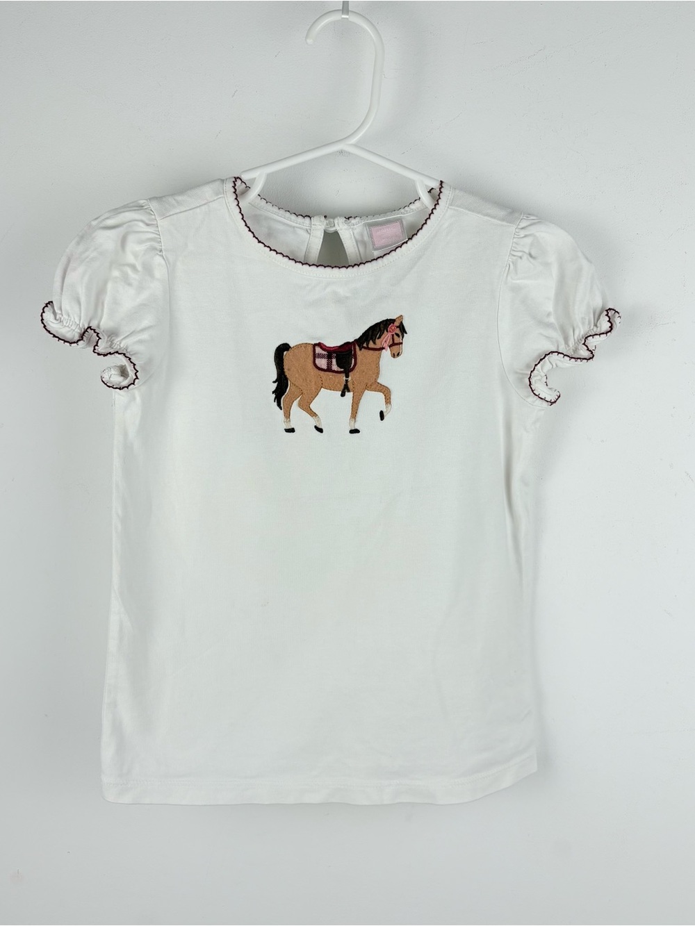 Janie and Jack Girl White Embroidered Equestrian Horse Cowgirl Knit Top Shirt 6